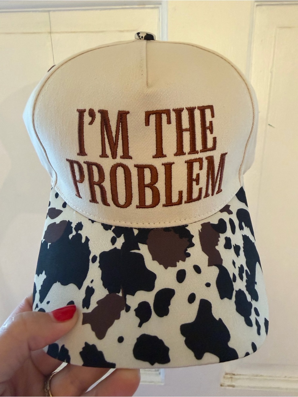 Cream  Hat with Brown "I'M THE PROBLEM" Embroidery